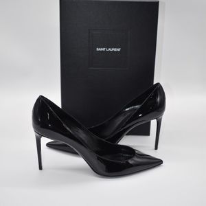 Saint Laurent Zoe 85 Black Patent Leather Heels Pumps Size 37.5 US 7